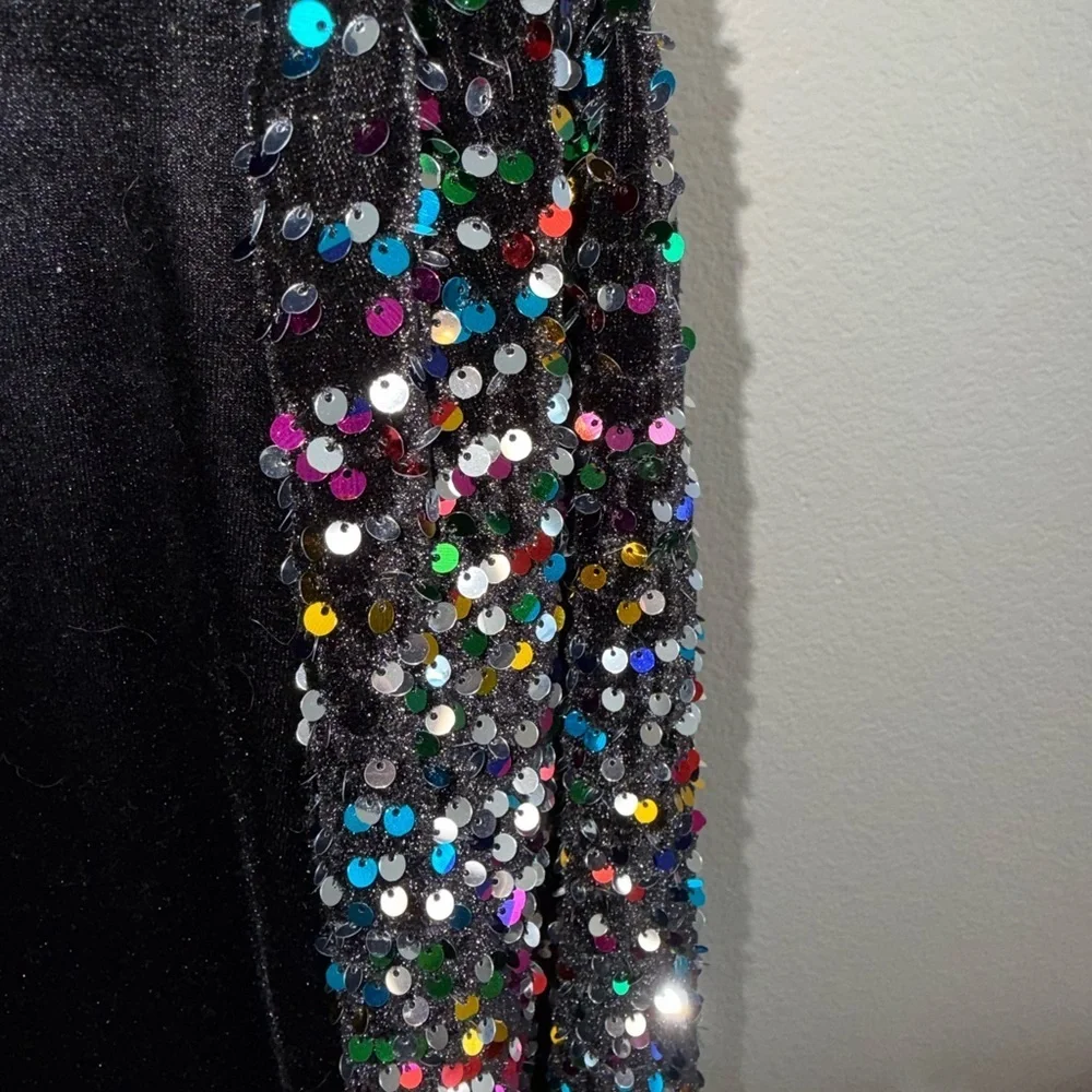 Elegant Black Velvet Top with Multicolor Sequin Sleeves